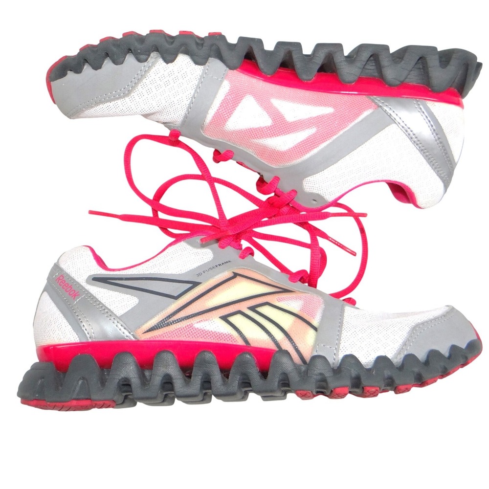 Reebok ZigQuick‎ Fire Womens Running Shoes White Pink Silver Size 6.5